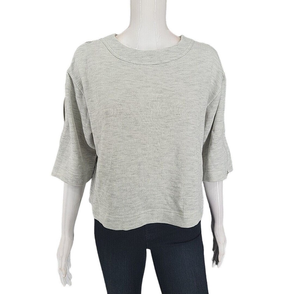 Peace Love World Gray Oversized Relaxed Sweatshirt XXS Zipper Sleeves A383617